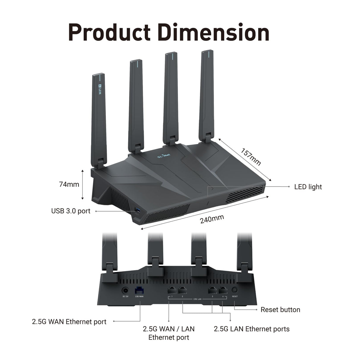 GL.iNet GL-BE6500 Flint 3e Wi-Fi 7 Router VPN 6,5 GBit/s WireGuard Gaming