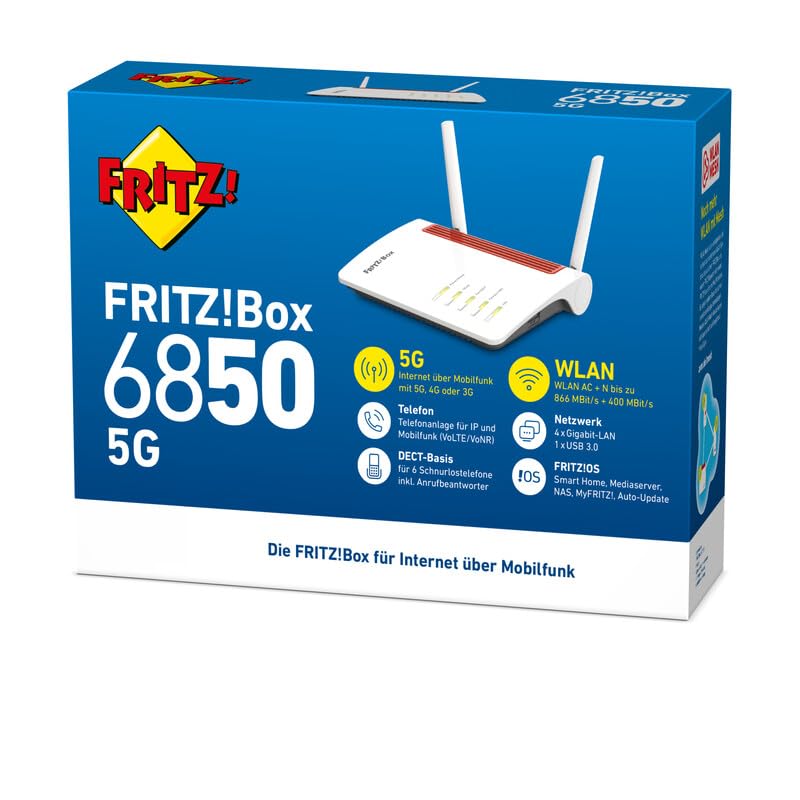 AVM FRITZ!Box 6850 5G Mobilfunk Router 1300 MBit/s WLAN AC+N DECT USB