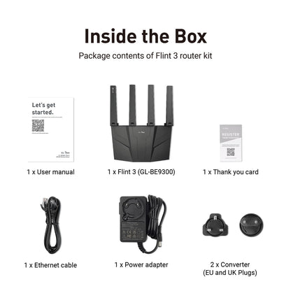 GL.iNet GL-BE9300 Flint 3 Tri-Band Wi-Fi 7 Router 9 GBit/s VPN 5x2,5G