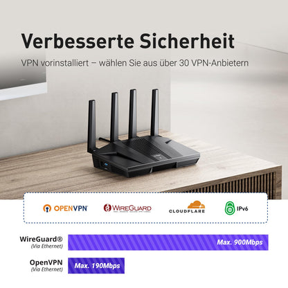 GL.iNet GL-MT6000 Flint 2 Wi-Fi 6 Gaming Router 6 GBit/s VPN 2x2,5G WireGuard