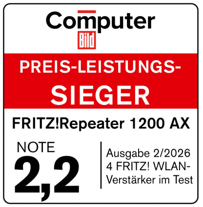 AVM FRITZ!Repeater 1200 AX WLAN Mesh Repeater Wi-Fi 6 3 GBit/s Gigabit LAN