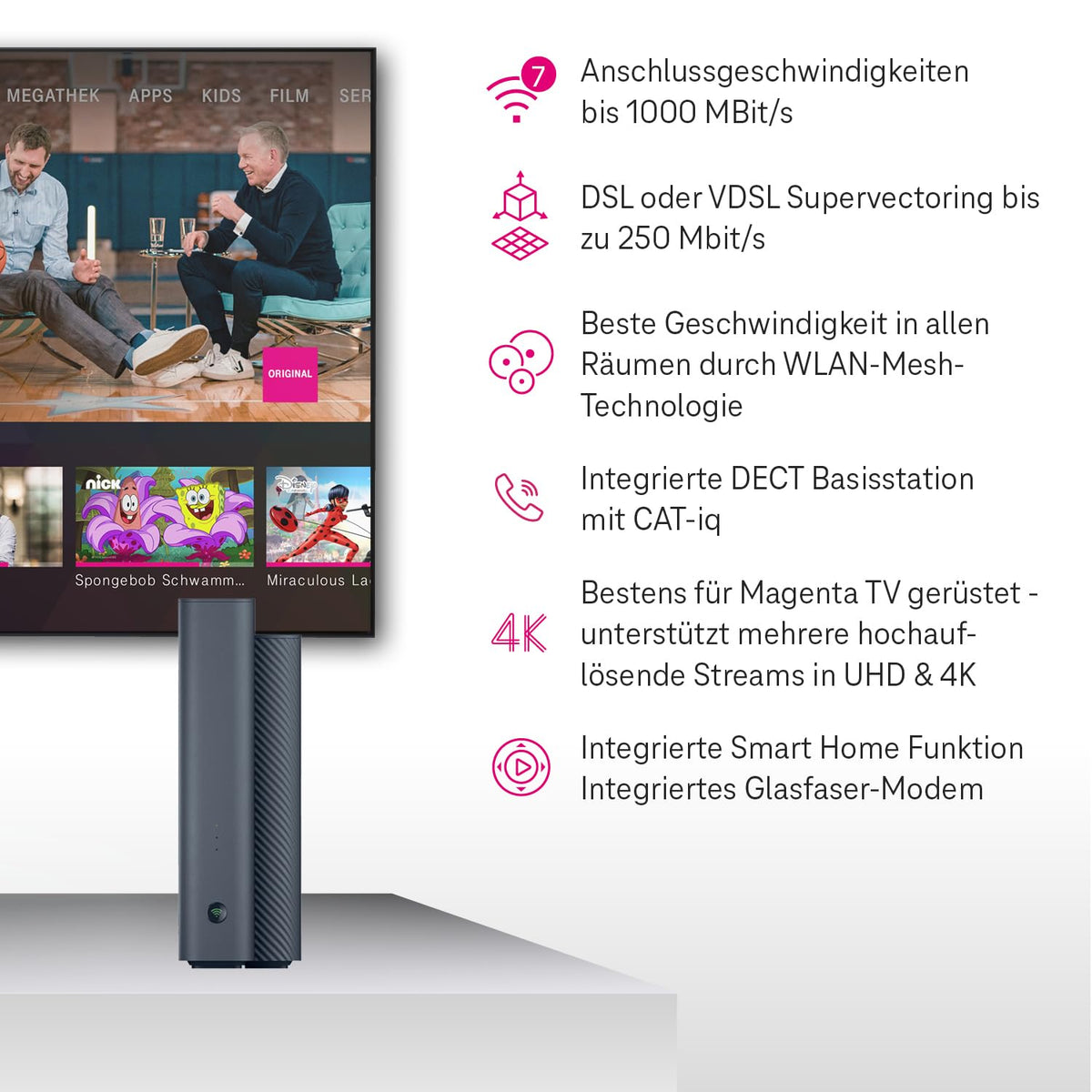 Telekom Speedport 7 Wi-Fi 7 Glasfaser Router 6760 MBit/s GPON Mesh 4K UHD