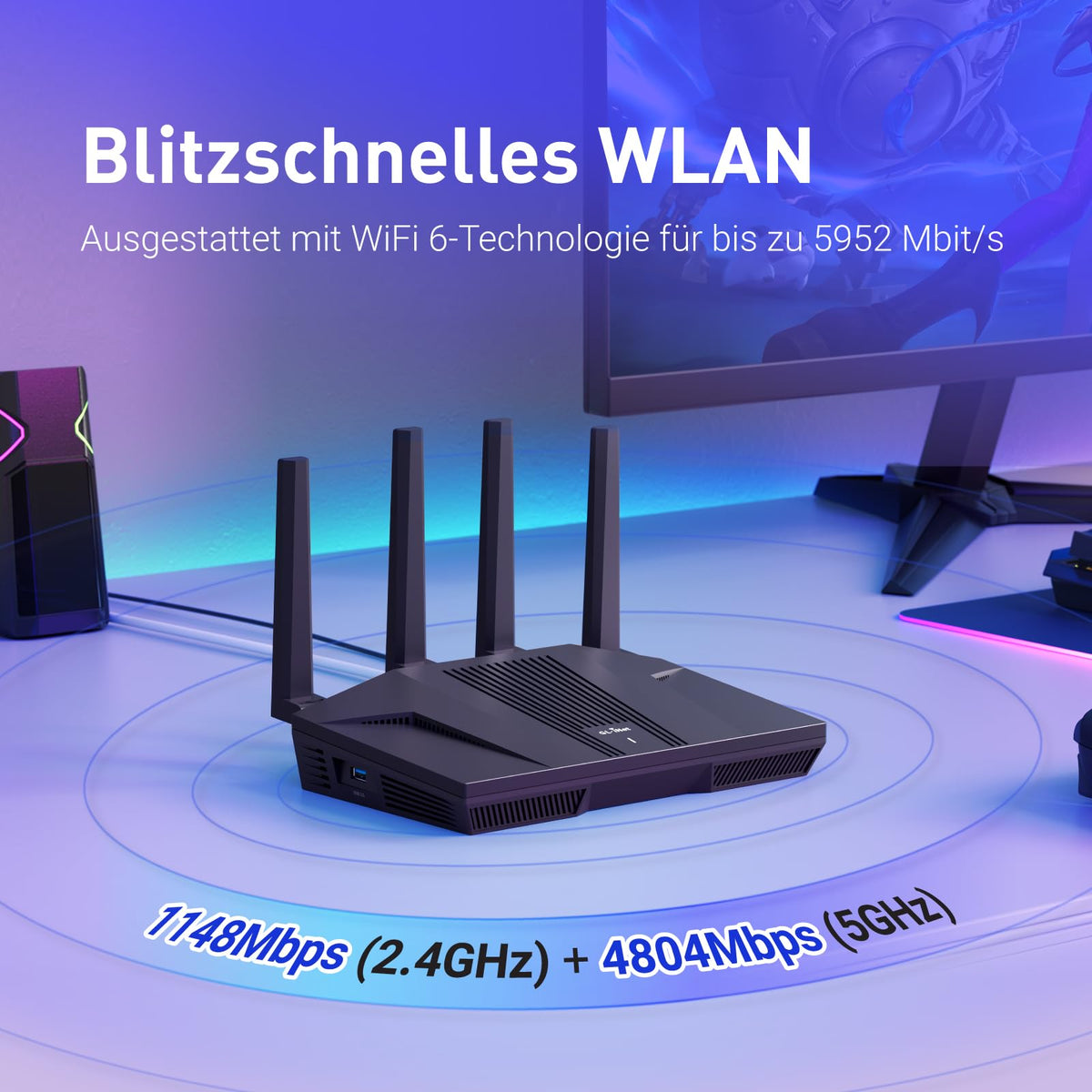 GL.iNet GL-MT6000 Flint 2 Wi-Fi 6 Gaming Router 6 GBit/s VPN 2x2,5G WireGuard